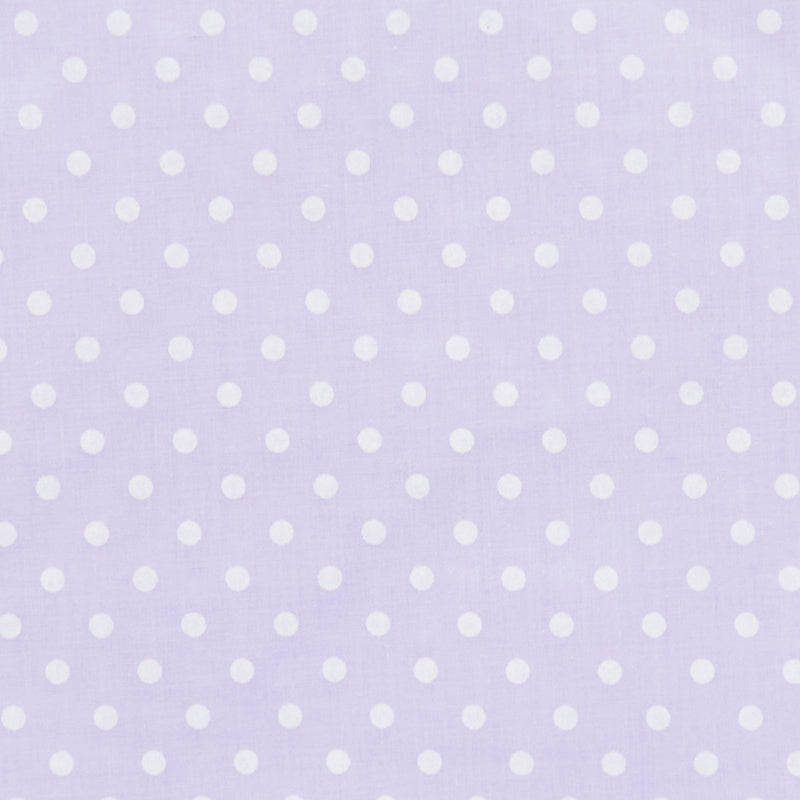 Swatch of classic pastel polka dot printed polycotton fabric in Lilac