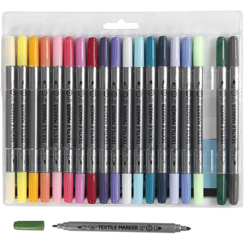 Pack of 20 pastel colour textile markers with double felt tips