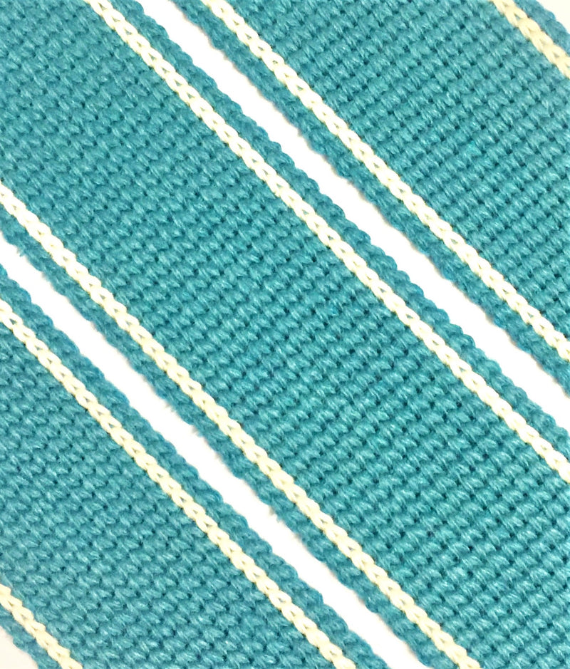 34mm Premium 100% Cotton Soft Touch Stripe Webbing in turquoise blue