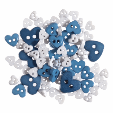 Trimits mini heart craft buttons in blues