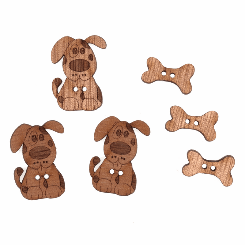 Trimits Novelty Wooden Buttons with dogs and bones