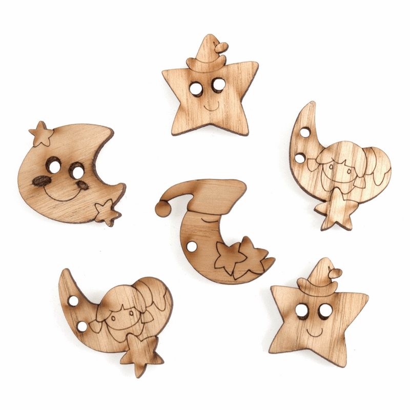 Trimits Novelty Wooden Buttons with moons and stars