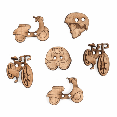 Trimits Novelty Wooden Buttons with bikes and helmets