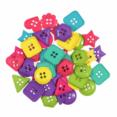 Trimits Novelty School and Sports Buttons with pastel geometry shapes