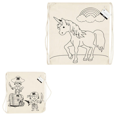 Colour It Yourself drawstring bag - pirate or unicorn designs