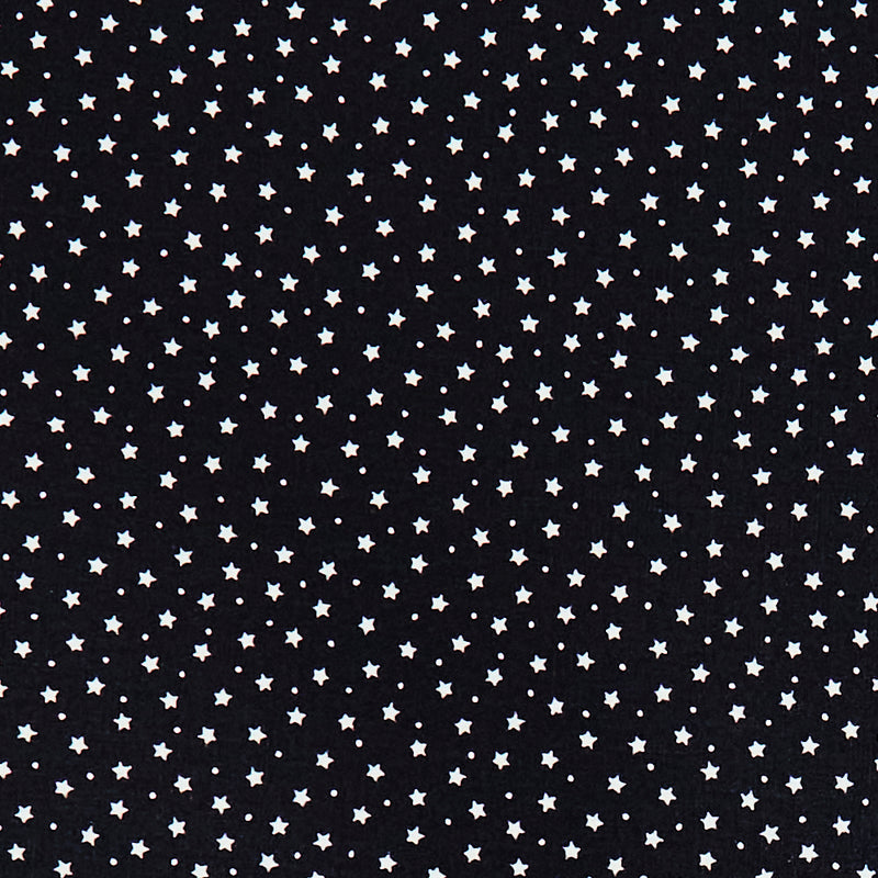 Elegant stars and tiny dots print 100% cotton poplin fabric by Rose and Hubble in black