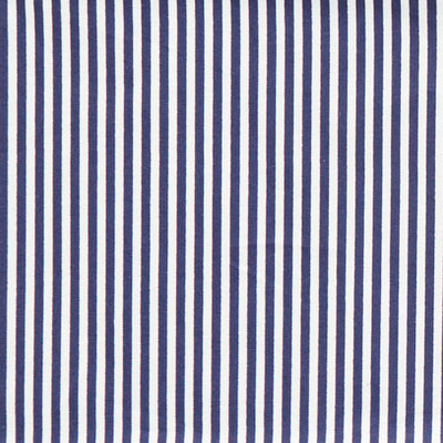 Swatch of cute candy striped 100% cotton poplin fabric by Rose and Hubble in Navy Blue