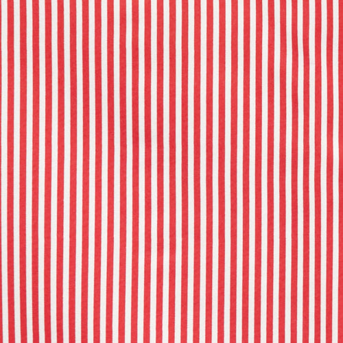Swatch of cute candy striped 100% cotton poplin fabric by Rose and Hubble in red