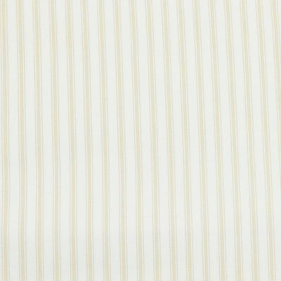 Swatch of elegant ticking stripes on a cream base iin 100% cotton poplin fabric by Rose and Hubble in tan