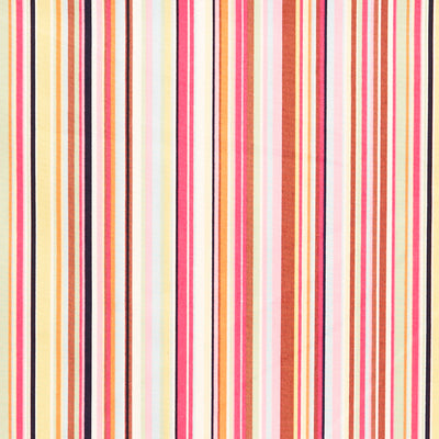 Swatch of retro style, unique and multi coloured striped 100% cotton poplin fabric by Rose and Hubble in Pinks