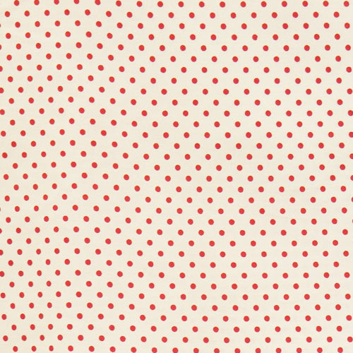 Swatch of stylish, neutral polka dot print 100% cotton poplin fabric by Rose and Hubble in Red 