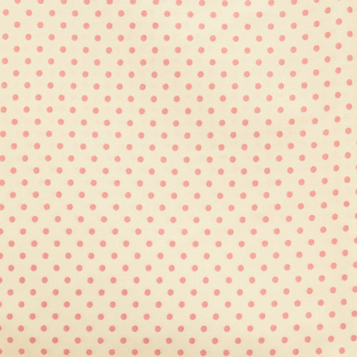Swatch of stylish, neutral polka dot print 100% cotton poplin fabric by Rose and Hubble in pink