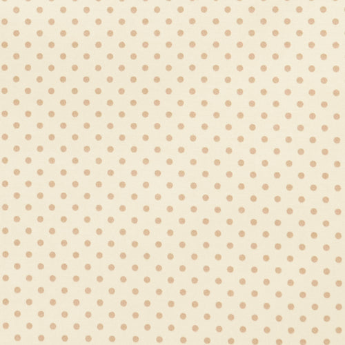 Swatch of stylish, neutral polka dot print 100% cotton poplin fabric by Rose and Hubble in tan
