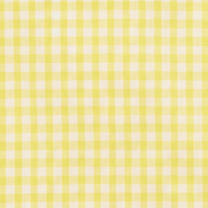 Swatch of classic 1/4" gingham fabric, printed polycotton fabric in white and yellow
