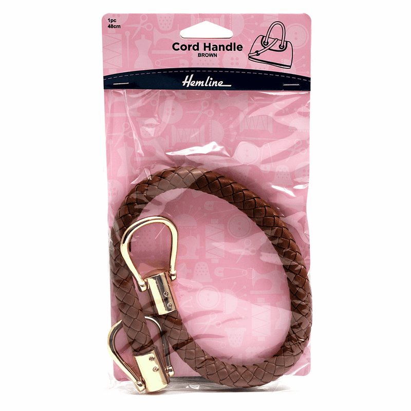 Hemline Brown leather effect soft braided cord handles for handbags