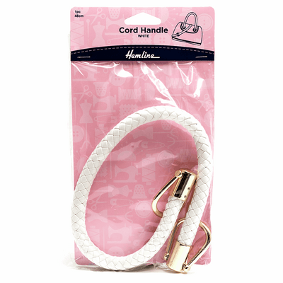 Hemline White leather effect soft braided cord handles for handbags