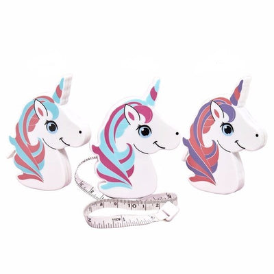 100cm unicorn retractable measuring tape in pink, purple and blue