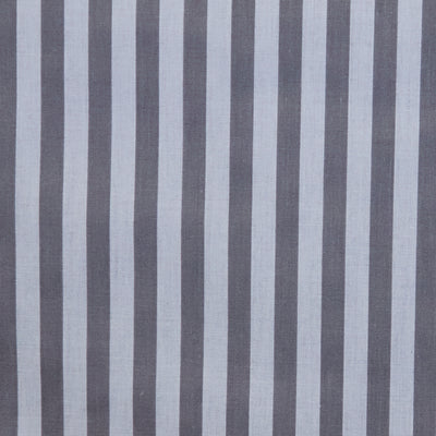 Swatch of medium, classic bold stripe polycotton fabric in white and silver/grey