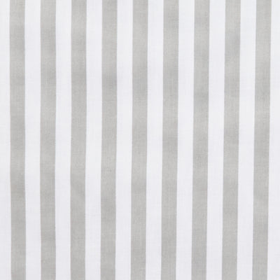 Swatch of medium, classic bold stripe polycotton fabric in white and silver