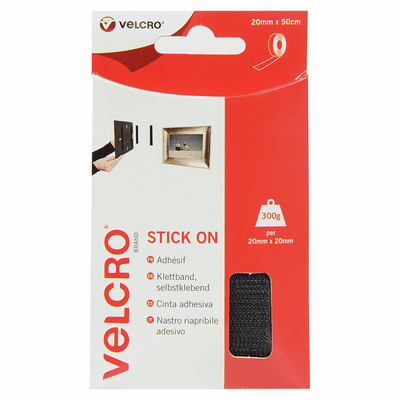 Hook and loop 20mm x 50cm Velcro brand stick on self adhesive tape in black