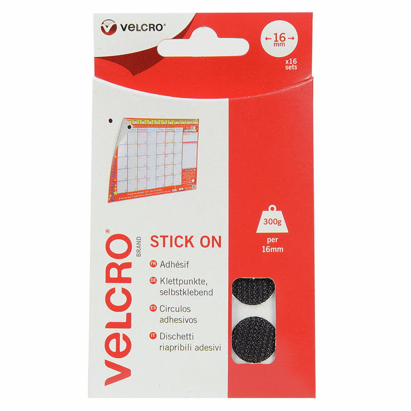 Black VELCRO hook and loop stick on 16mm coins