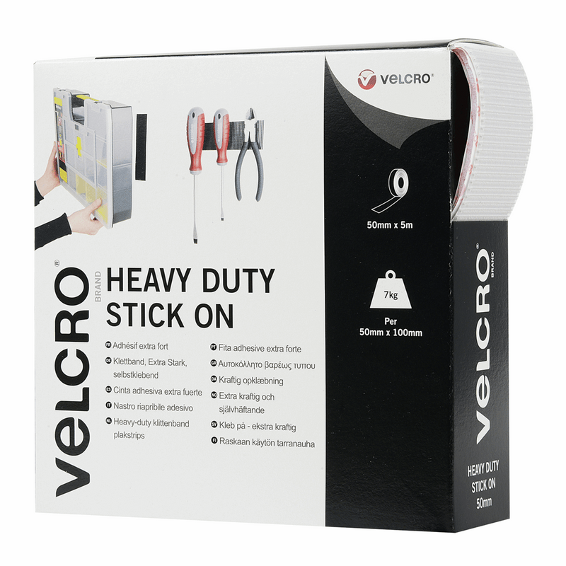 VELCRO heavy duty hook and loop self adhesive stick on tape for up to 7kg in white