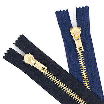 Brass Metal Jeans Zips 6"-8" in Navy & Black