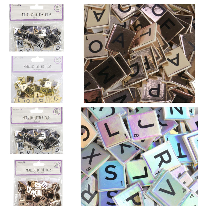 Dovecraft metallic scrabble letter tiles – rose gold, silver, gold, iridescent foil