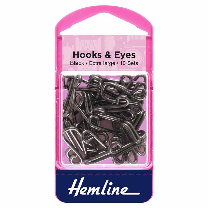 Hemline Hooks & Eyes Fasteners size 3 large in black