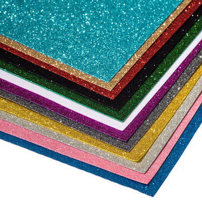 Glitter felt sheets in 12 sparkling colours - 23cm x 30cm sheet 