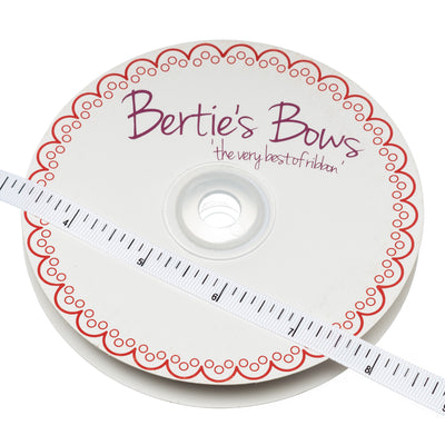 Bertie's Bows Grosgrain Ribbon with Tape Measure print in Inches in white