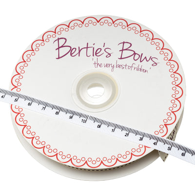 Bertie's Bows grosgrain ribbon in ivory with printed cm tape measure design