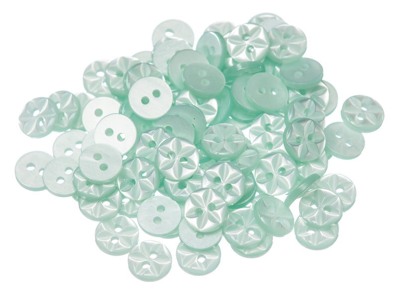 Star round plastic buttons in light green