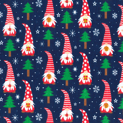 Gonks & Christmas trees polycotton fabric