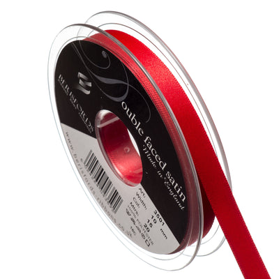 Berisfords 3mm, 7mm and 10mm double faced satin ribbon in red