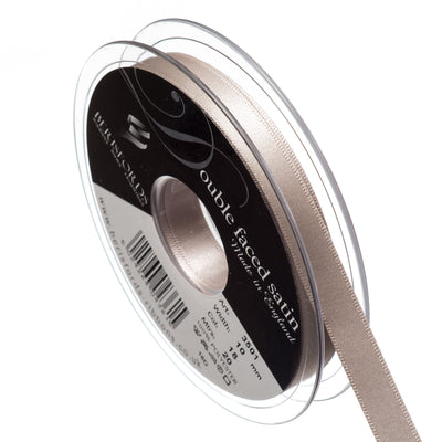 Berisfords 3mm, 7mm and 10mm double faced satin ribbon in silver grey
