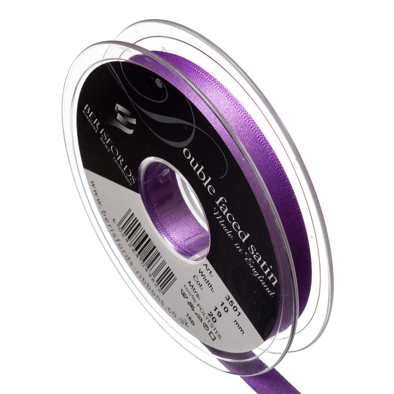 Berisfords 3mm, 7mm and 10mm double faced satin ribbon in purple