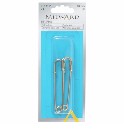 Milward 75mm steel kilt pins, 2 per pack in gold