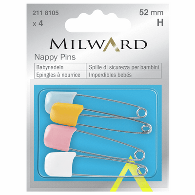 Milward 52mm stainless steel safety lock pins with plastic head in white, yellow, blue, pink