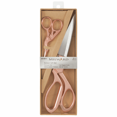 Millward Scissors gift set with 20cm dressmaking scissors and 9.5cm stork embroidery scissors in rose gold