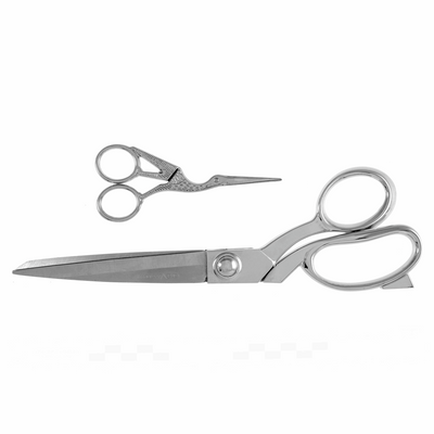 Millward Scissors gift set with 20cm dressmaking scissors and 9.5cm stork embroidery scissors in silver
