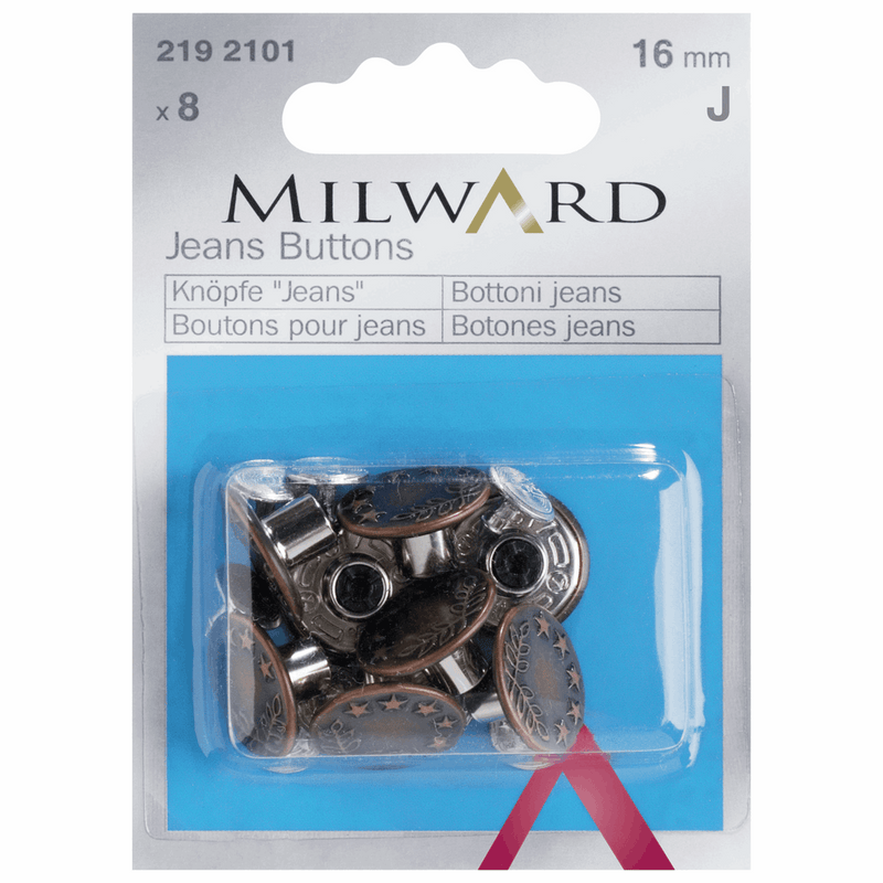 Milward jeans metal buttons in copper 16mm