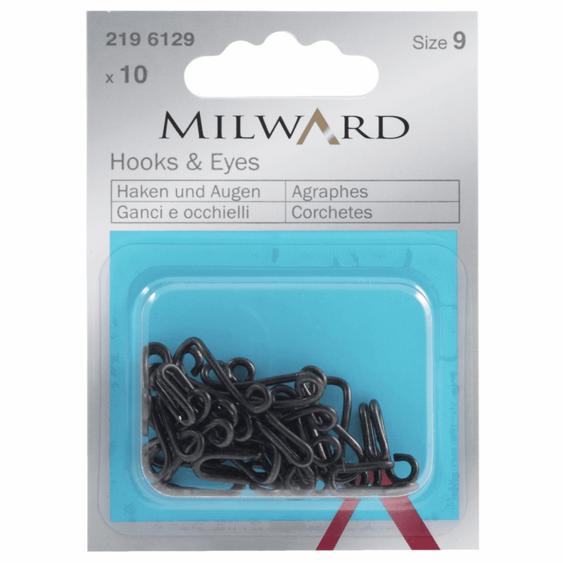 Milward Hook & Eyes Fasteners Black Size 9