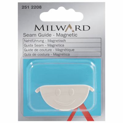 Milward smiley cream magnetic seam guide for sewing machine's needle throat plate.
