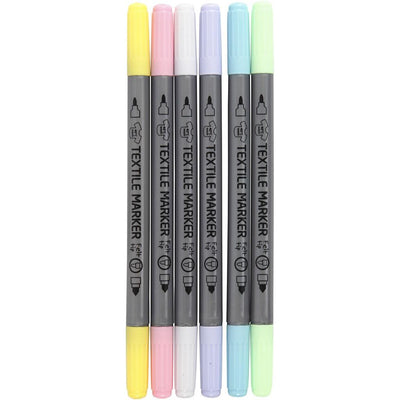 Pack of 6 textile marker double felt tips for fabric - pastels