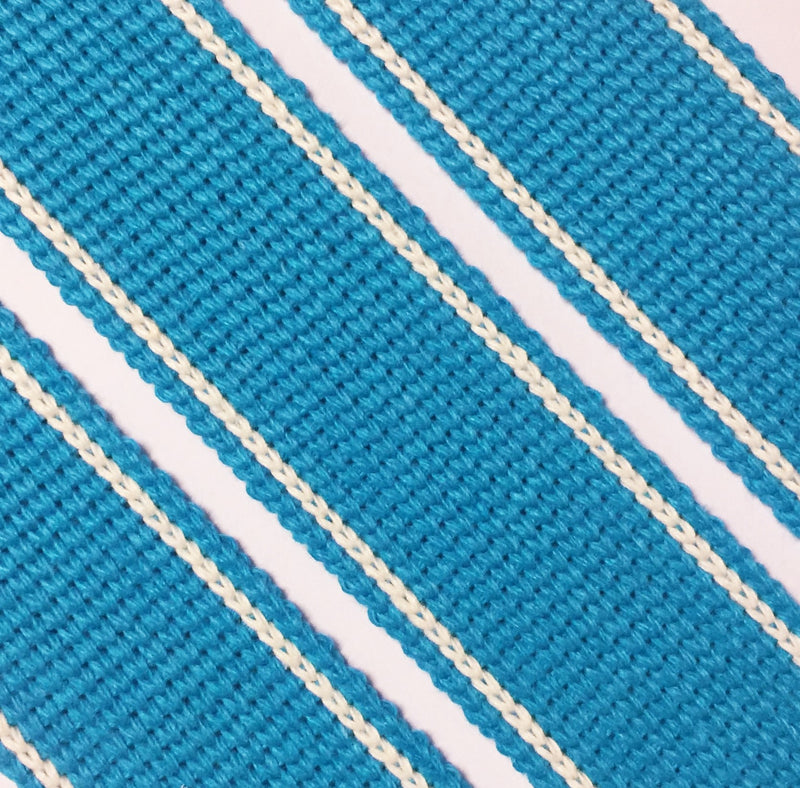 34mm Premium 100% Cotton Soft Touch Stripe Webbing in verdant blue