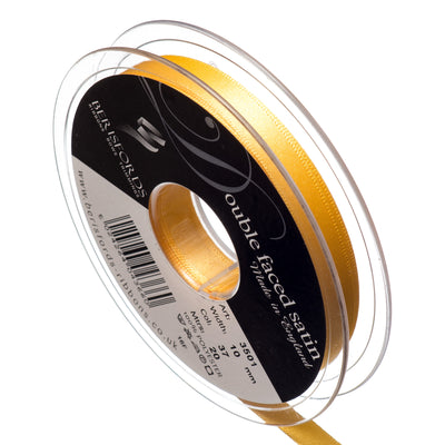 Berisfords 3mm, 7mm and 10mm double faced satin ribbon in gold