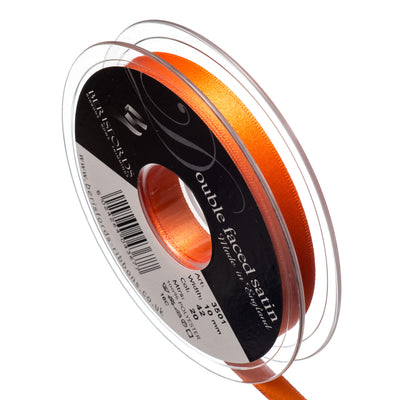 Berisfords 15mm, 25mm and 35mm double faced satin ribbon in orange delight