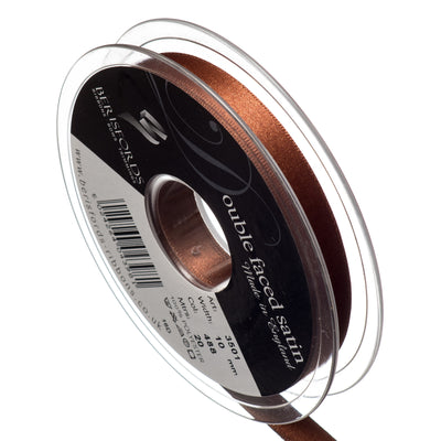 Berisfords 15mm, 25mm and 35mm double faced satin ribbon in hot chocolate brown