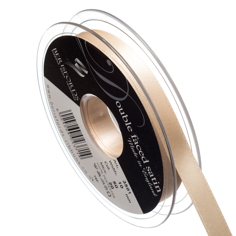 Berisfords 15mm, 25mm and 35mm double faced satin ribbon in cream